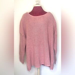 Ellos Oversized knit sweater Pink Dusty rose Black stitching plus size 3X